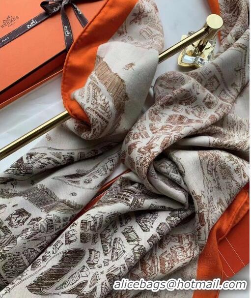 Best Price Hermes Cashmere & Silk Sqaure Shawl Scarf 140cm H112117 Beige/Orange 2023 Top