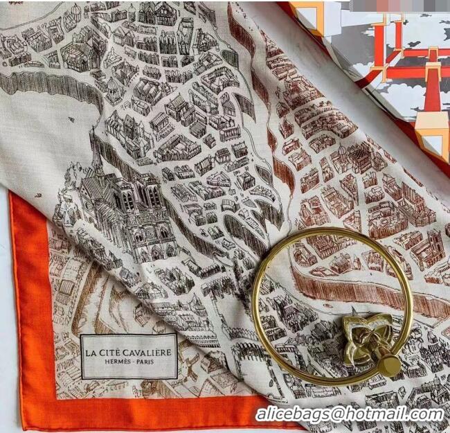 Best Price Hermes Cashmere & Silk Sqaure Shawl Scarf 140cm H112117 Beige/Orange 2023 Top