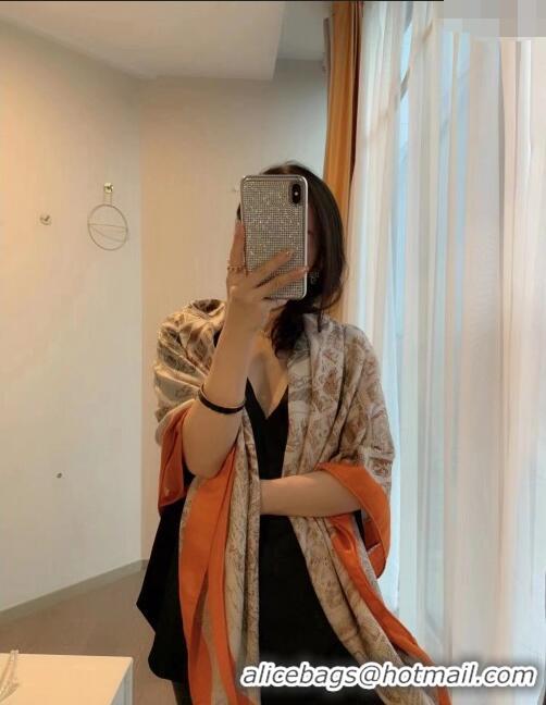 Best Price Hermes Cashmere & Silk Sqaure Shawl Scarf 140cm H112117 Beige/Orange 2023 Top