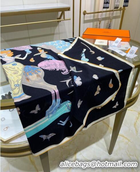 Market Sells Hermes Cashmere & Silk Sqaure Shawl Scarf 140cm H112118 Black 2023 Top