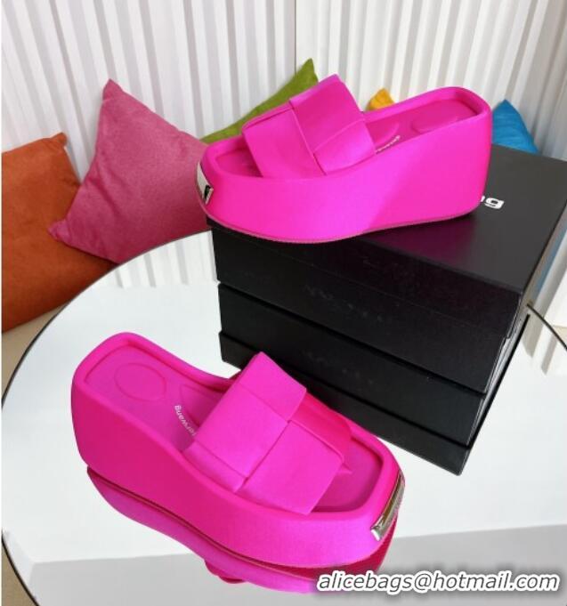 Durable Alexander Wang Taji Platform Wedge Slides Sandals in Woven Fabric with Metal Band Dark Pink 071039