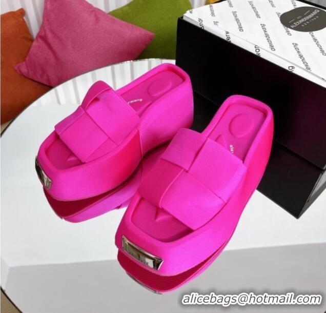 Durable Alexander Wang Taji Platform Wedge Slides Sandals in Woven Fabric with Metal Band Dark Pink 071039