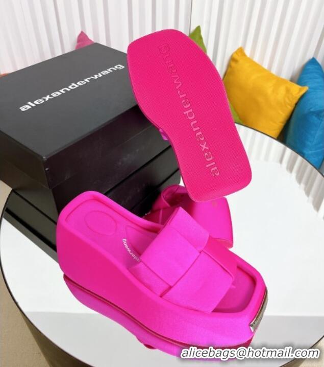 Durable Alexander Wang Taji Platform Wedge Slides Sandals in Woven Fabric with Metal Band Dark Pink 071039