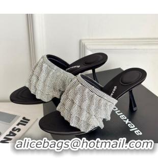 Top Design Alexander Wang Crystal Heel Slide Sandals 8cm Black 725081