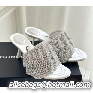 Good Quality Alexander Wang Crystal Heel Slide Sandals 8cm White 725082