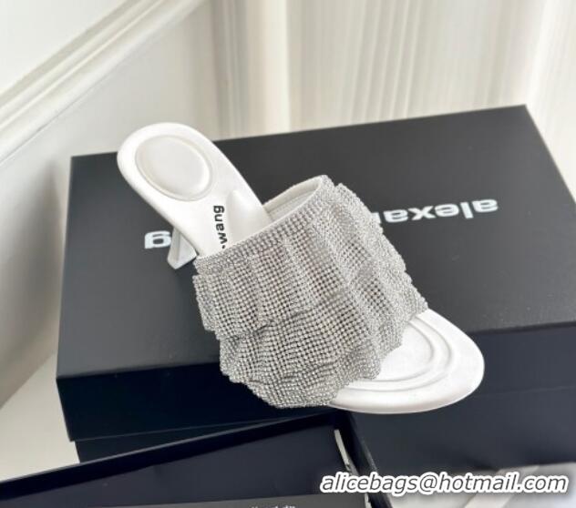 Good Quality Alexander Wang Crystal Heel Slide Sandals 8cm White 725082