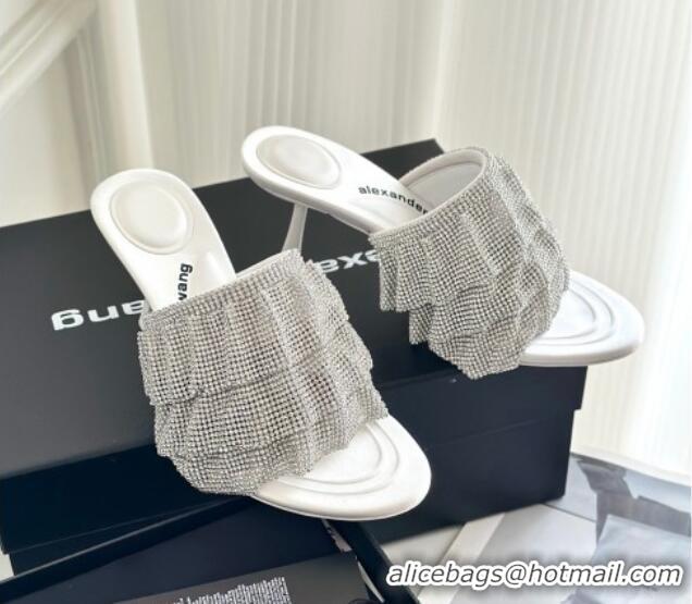 Good Quality Alexander Wang Crystal Heel Slide Sandals 8cm White 725082