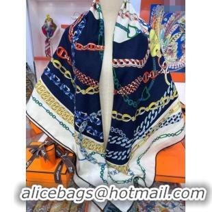 Shop Hermes Cashmere & Silk Sqaure Shawl Scarf 140cm H112119 Blue/Brown/White 2023 Top