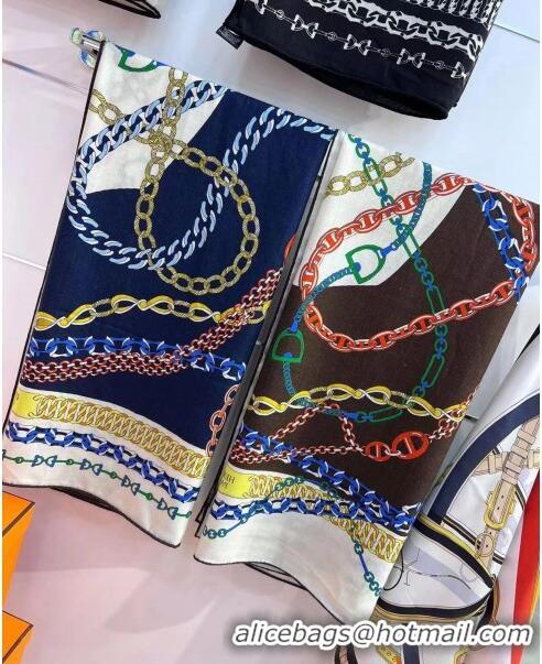 Shop Hermes Cashmere & Silk Sqaure Shawl Scarf 140cm H112119 Blue/Brown/White 2023 Top