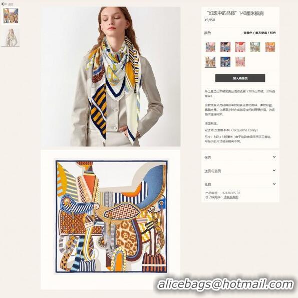 Famous Brand Hermes Cashmere & Silk Sqaure Shawl Scarf 140cm H112120 White 2023 Top