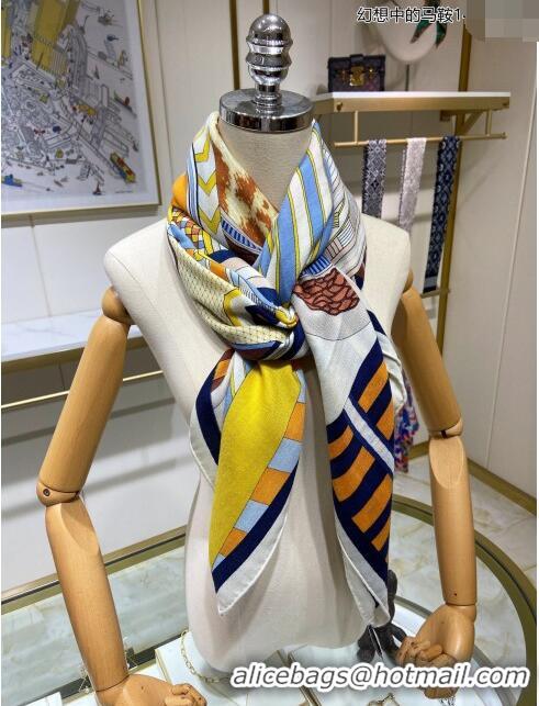 Famous Brand Hermes Cashmere & Silk Sqaure Shawl Scarf 140cm H112120 White 2023 Top