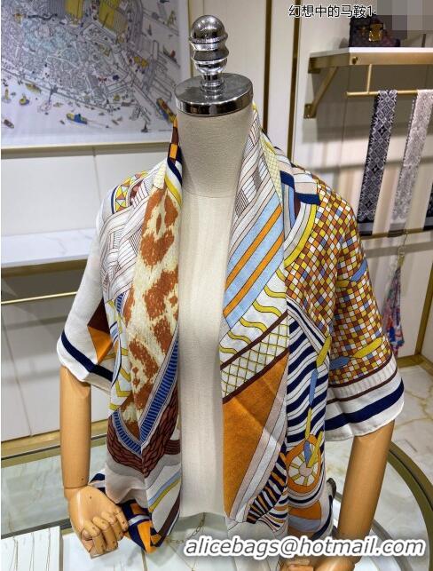 Famous Brand Hermes Cashmere & Silk Sqaure Shawl Scarf 140cm H112120 White 2023 Top