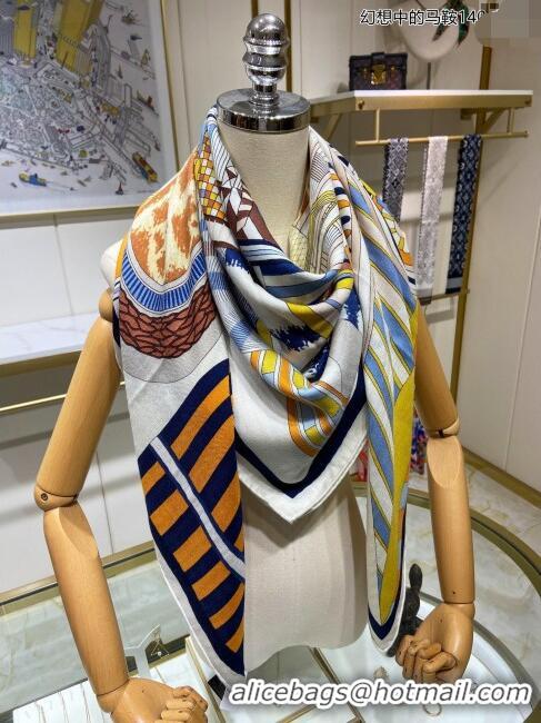 Famous Brand Hermes Cashmere & Silk Sqaure Shawl Scarf 140cm H112120 White 2023 Top