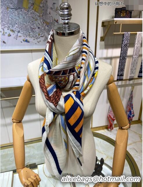 Famous Brand Hermes Cashmere & Silk Sqaure Shawl Scarf 140cm H112120 White 2023 Top