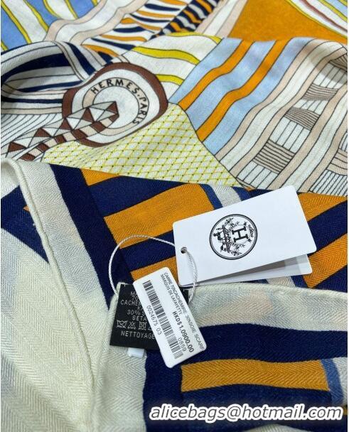 Famous Brand Hermes Cashmere & Silk Sqaure Shawl Scarf 140cm H112120 White 2023 Top