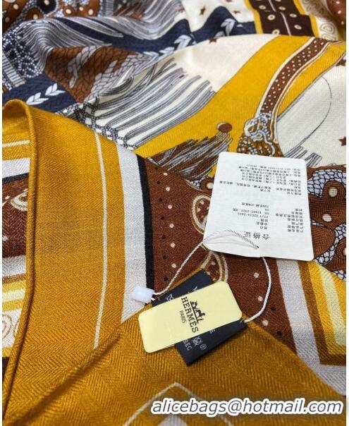 Inexpensive Hermes Cashmere & Silk Sqaure Shawl Scarf 140cm H112123 Yellow 2023 Top