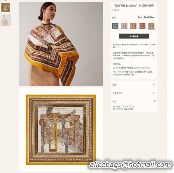 Inexpensive Hermes Cashmere & Silk Sqaure Shawl Scarf 140cm H112123 Yellow 2023 Top