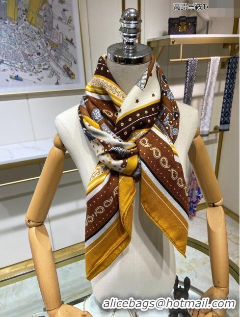 Inexpensive Hermes Cashmere & Silk Sqaure Shawl Scarf 140cm H112123 Yellow 2023 Top