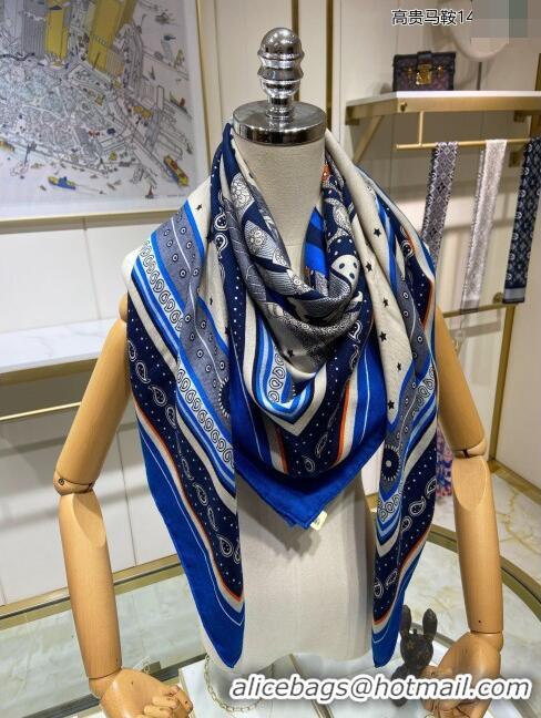 Promotional Hermes Cashmere & Silk Sqaure Shawl Scarf 140cm H112124 Blue 2023 Top