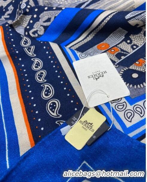 Promotional Hermes Cashmere & Silk Sqaure Shawl Scarf 140cm H112124 Blue 2023 Top