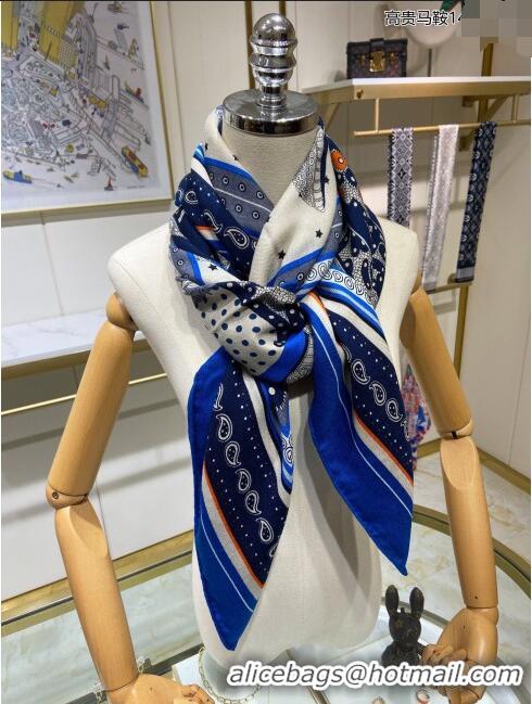 Promotional Hermes Cashmere & Silk Sqaure Shawl Scarf 140cm H112124 Blue 2023 Top