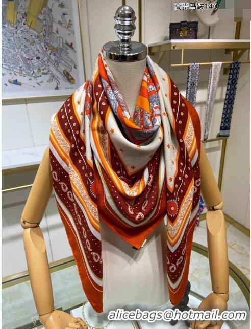 Best Price Hermes Cashmere & Silk Sqaure Shawl Scarf 140cm H112125 Red 2023 Top