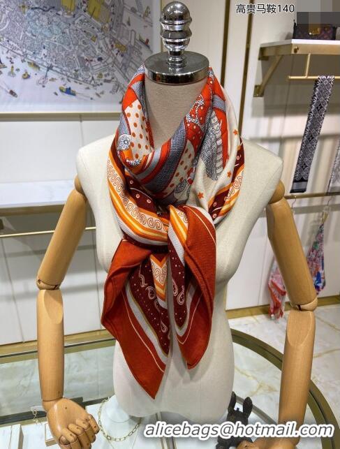 Best Price Hermes Cashmere & Silk Sqaure Shawl Scarf 140cm H112125 Red 2023 Top