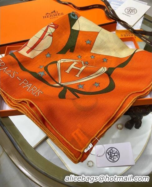 Famous Brand Hermes Cashmere & Silk Sqaure Shawl Scarf 140cm H112126 Orange 2023 Top