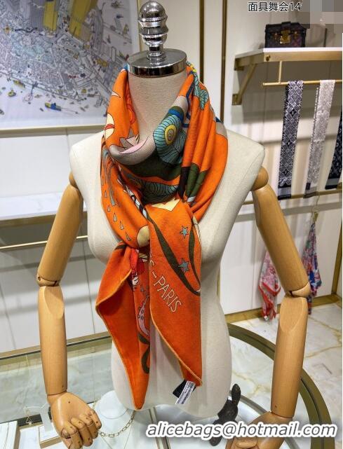 Famous Brand Hermes Cashmere & Silk Sqaure Shawl Scarf 140cm H112126 Orange 2023 Top