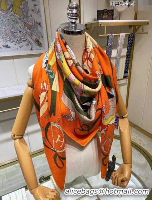 Famous Brand Hermes Cashmere & Silk Sqaure Shawl Scarf 140cm H112126 Orange 2023 Top