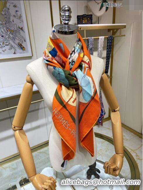 Famous Brand Hermes Cashmere & Silk Sqaure Shawl Scarf 140cm H112126 Orange 2023 Top