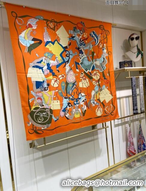 Famous Brand Hermes Cashmere & Silk Sqaure Shawl Scarf 140cm H112126 Orange 2023 Top