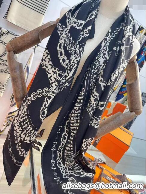 Pretty Style Hermes Cashmere & Silk Sqaure Shawl Scarf 140cm H112130 Black 2023 Top