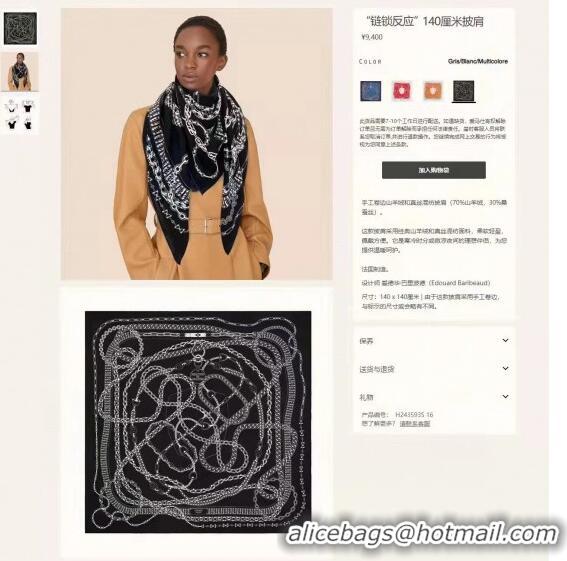 Pretty Style Hermes Cashmere & Silk Sqaure Shawl Scarf 140cm H112130 Black 2023 Top