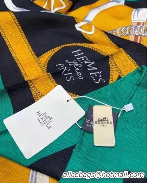 Buy Discount Hermes Cashmere & Silk Sqaure Shawl Scarf 140cm H112134 Black/Green 2023 Top