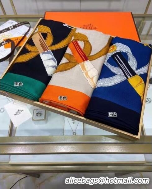 Buy Fashionable Hermes Cashmere & Silk Sqaure Shawl Scarf 140cm H112135 Black/Blue 2023 Top