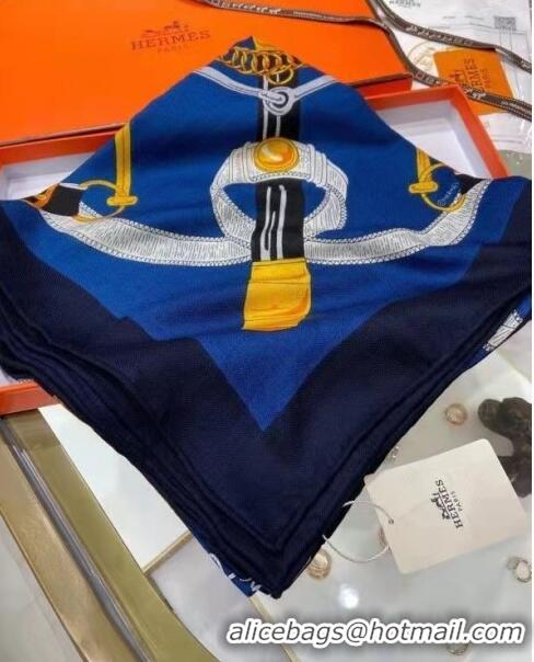 Buy Fashionable Hermes Cashmere & Silk Sqaure Shawl Scarf 140cm H112135 Black/Blue 2023 Top