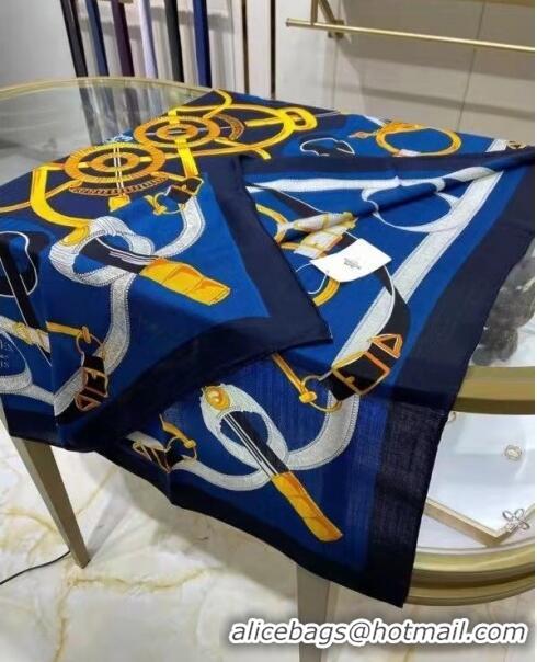 Buy Fashionable Hermes Cashmere & Silk Sqaure Shawl Scarf 140cm H112135 Black/Blue 2023 Top