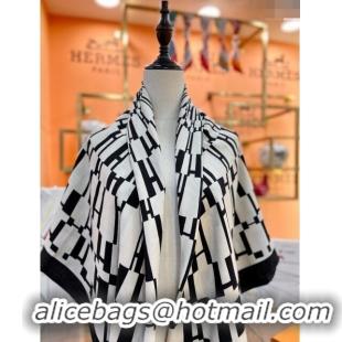 Top Grade Hermes Cashmere & Silk Sqaure Shawl Scarf 140cm H112139 Black/White 2023 Top