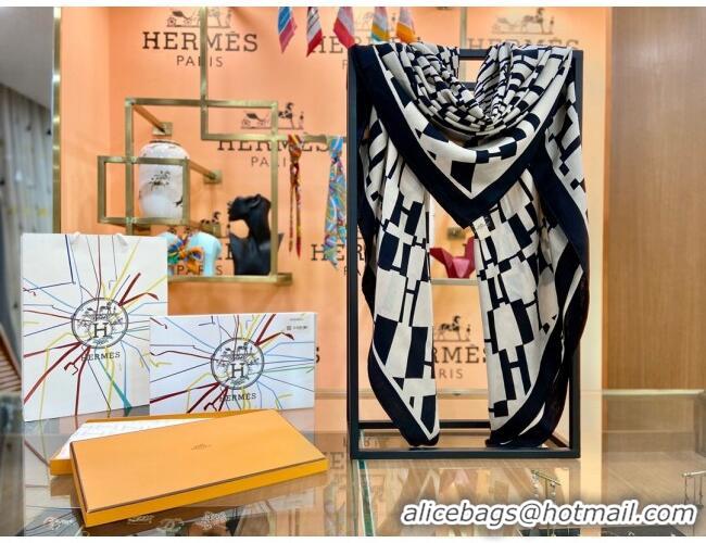 Top Grade Hermes Cashmere & Silk Sqaure Shawl Scarf 140cm H112139 Black/White 2023 Top