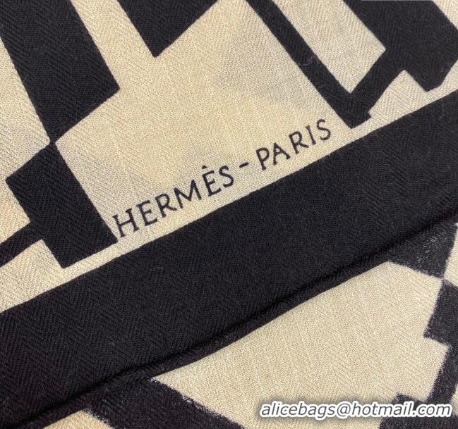 Top Grade Hermes Cashmere & Silk Sqaure Shawl Scarf 140cm H112139 Black/White 2023 Top