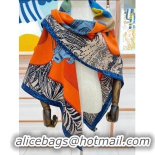 New Style Hermes Cavalier En Formes Cashmere & Silk Sqaure Shawl Scarf 140cm H111841 Orange 2023