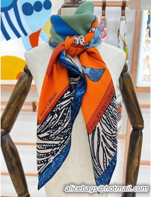 New Style Hermes Cavalier En Formes Cashmere & Silk Sqaure Shawl Scarf 140cm H111841 Orange 2023