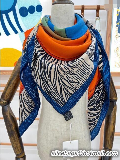 New Style Hermes Cavalier En Formes Cashmere & Silk Sqaure Shawl Scarf 140cm H111841 Orange 2023