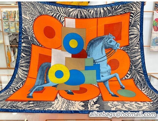 New Style Hermes Cavalier En Formes Cashmere & Silk Sqaure Shawl Scarf 140cm H111841 Orange 2023