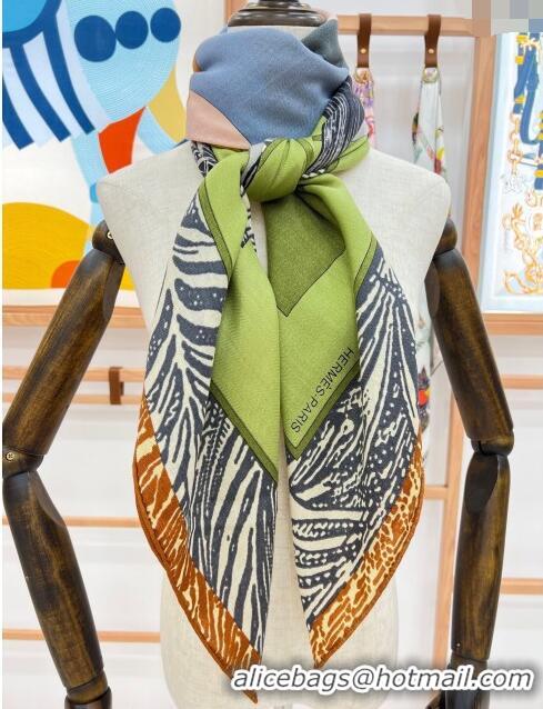 Sale Grade Hermes Cavalier En Formes Cashmere & Silk Sqaure Shawl Scarf 140cm H111842 Green 2023