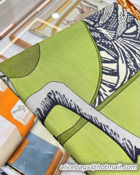 Sale Grade Hermes Cavalier En Formes Cashmere & Silk Sqaure Shawl Scarf 140cm H111842 Green 2023