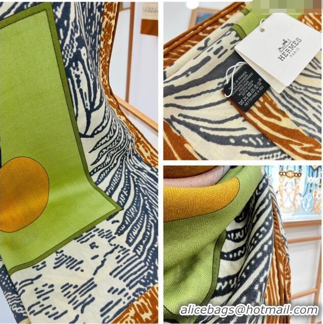 Sale Grade Hermes Cavalier En Formes Cashmere & Silk Sqaure Shawl Scarf 140cm H111842 Green 2023