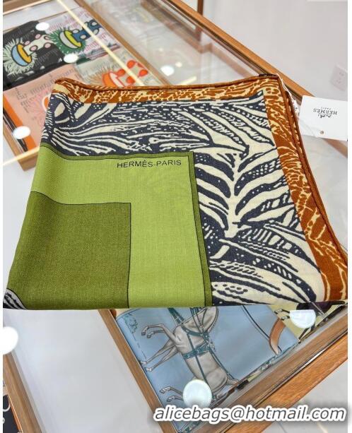 Sale Grade Hermes Cavalier En Formes Cashmere & Silk Sqaure Shawl Scarf 140cm H111842 Green 2023