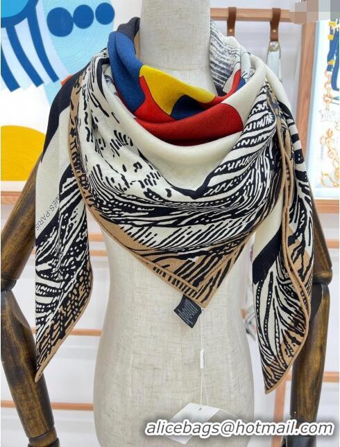 Traditional Specials Hermes Cavalier En Formes Cashmere & Silk Sqaure Shawl Scarf 140cm H111843 White 2023